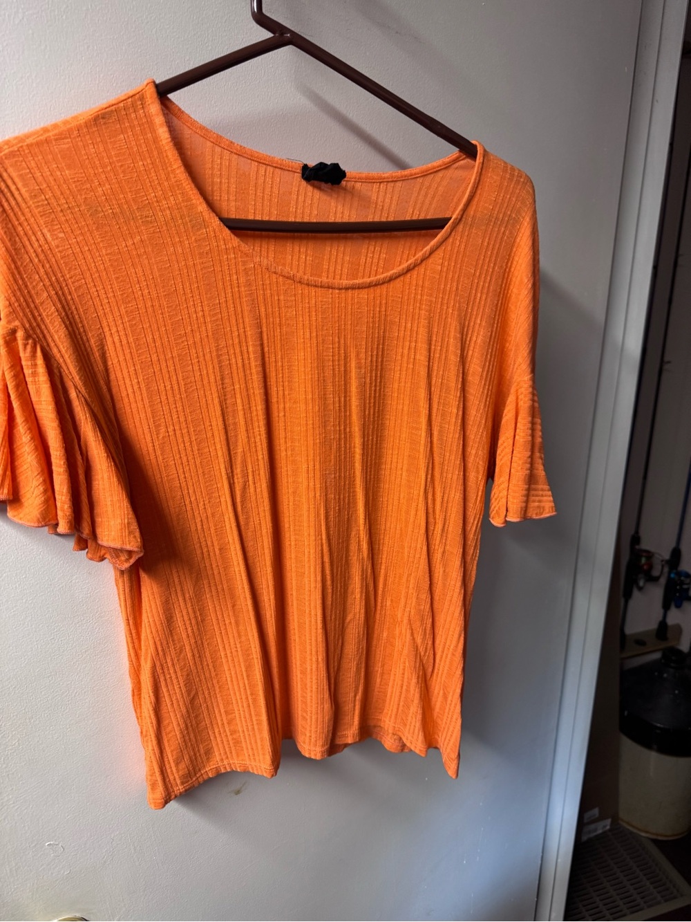 W5 Orange Ribbed Short Sleeve Flutter Top